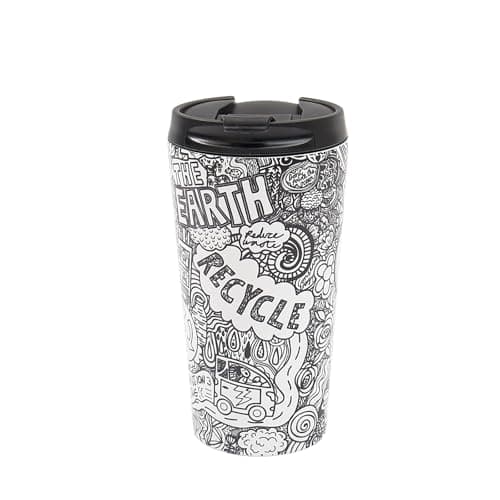 Image of ECO CHIC Reusable Thermal Coffee Cup Stainless Steel Leakproof Insulated 330ml Travel Mug (Save the Planet B&W)