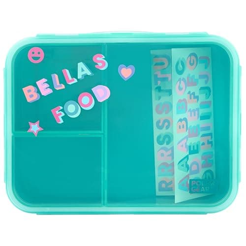 Image of Polar Gear Decorate Me 3-Compartment Lunch Box with A-Z Sticker Sheet, Personalization, Leakproof Silicone Seal, BPA-Free - Mint/Teal