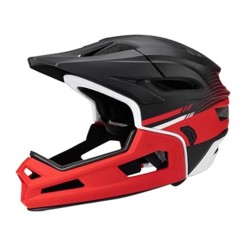 Image of harayaa Full Face MTB Helmet, Bike Helmet with Detachable Chin Guard Safe Adjustable for Cycling Skateboarding Climbing Mountain Road Bike BMX 56cm-62cm (Black Red)