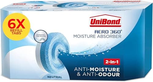 Image of UNIBOND Aero 360° Moisture Absorber Neutral Refill Tabs, Ultra-Absorbent and Odour-Neutralising for Aero 360° Dehumidifier, Condensation Absorber, Pack of 6 (6 x 450 g)