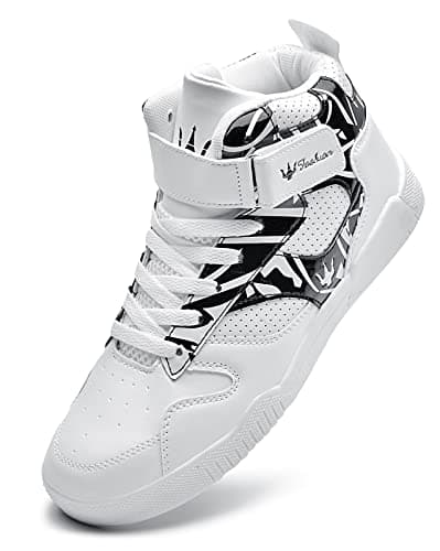 Image of KUXIE Shoes Men's High Top Fashion Sneakers Outdoor Casual Sports Shoes Training Leather Shoes Mens Flats M729-white-black Size: 9.5
