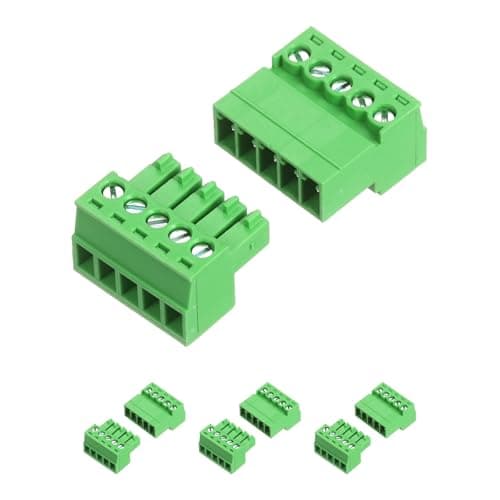 Image of sourcing map 4 Set 5 Pin 3.5mm Pitch PCB Mount Screw Terminal Block Connector, Right Angle Pluggable Plug for DIY Electronics Audio Power Modules 26-16AWG Cable