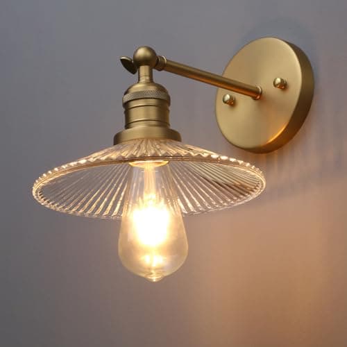 Image of Yosoan Industrial Glass Ribbed Wall Sconce Lighting, Industrial Vintage Wall Light for Bedside Loft Living Room Kitchen Restaurant Wall Lamp (Antique)