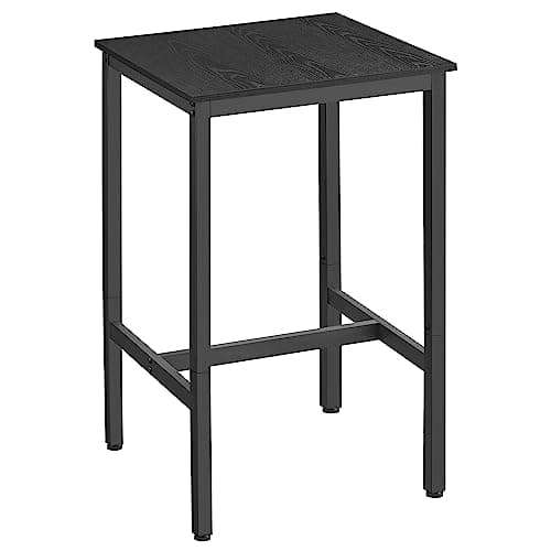 Image of VASAGLE Breakfast Bar, Square Tall Bar Table, Heavy-Duty Steel Frame, 60 x 60 x 92 cm, Easy Assembly, for Kitchen Living Room, Industrial Style, Ebony Black and Black LBT025B56