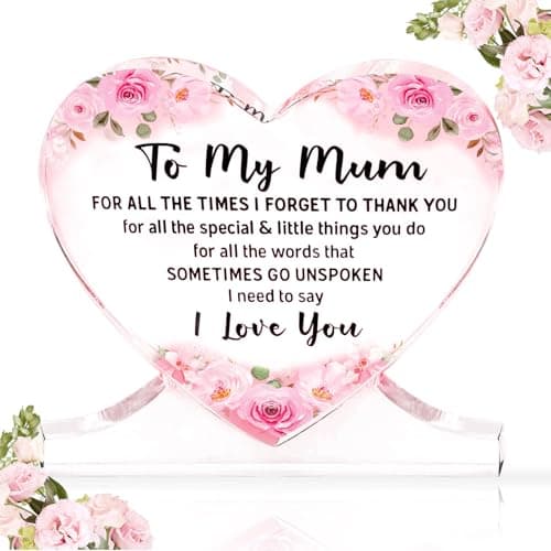 Image of Gifts for Mum - Acrylic Heart Shape Plaques Mum Birthday Gifts from Daughter Son, Mummy Gifts for Mother's Day, Birthday, Personalised Presents for New Mum to be, Step Mum