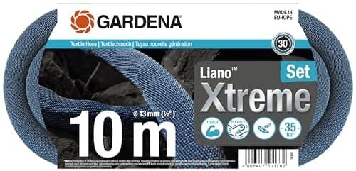 Image of Gardena Liano Xtreme 1/2 inch, 10 m set: Extremely robust textile garden hose, for indoor water taps, with PVC inner tube, lightweight, weather-resistant (18460-20)