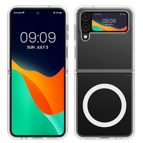 Image of kwmobile Case Compatible with Samsung Galaxy Z Flip4 - Clear Hard Back Cover with TPU Bumper & Magnetic Ring - Transparent