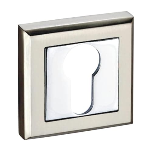 Image of Euro Profile Square Escutcheon – Modern Keyhole Cover Plate for Euro Cylinder Locks – Sleek Concealed Fixing Design by Kooples Hardware (Polished Chrome/Satin Nickle)