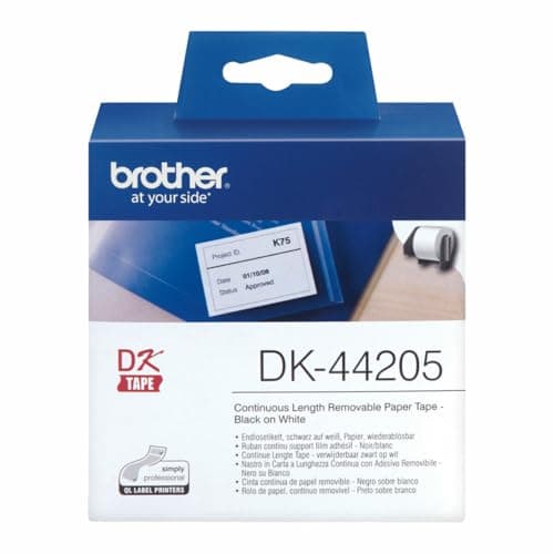 Image of Brother Continuous Paper Label Roll with Removable Adhesive 62mm x 30.48m Black on White DK44205
