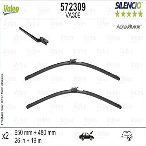 Image of VALEO Silencio Original Aquablade Wiper - VA309 - Kit of Best-in-Class Cleaning and Wiping Performance Heated Wiper Blades 650mm/480mm - Front - Set of 2 Wiper Blades - 572309