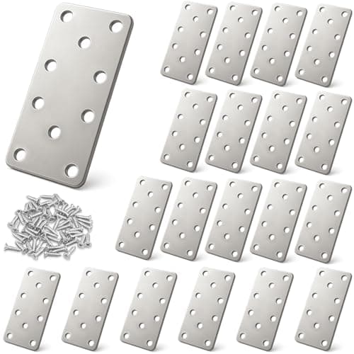 Image of Xyxu Flat Brackets for Wood, 20pcs 100 × 40 × 2mm Flat Joining Plates, Sleeper Bracket Heavy Duty, Galvanised Steel Mending Plates for Connector, Metal Brackets for Wood Fixing