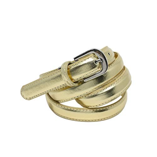 Image of YEHMAN Women Skinny classic leather belt with metal pin buckle ajustable 120 cm 2 cm width (Gold)