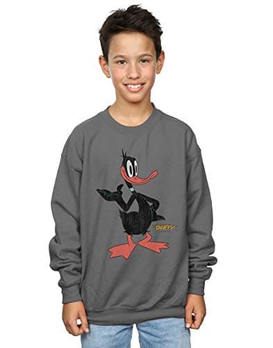 Image of Absolute Cult Looney Tunes Boys Daffy Duck Distressed Sweatshirt Charcoal 5-6 Years