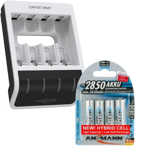 Image of Ansmann Comfort Smart AA & AAA Battery Charger with 4 x AA 2850mAh Batteries | Quick Charging with Rapid Capacity Testing |Incl 1m USB Cable - 3 Yr Warranty, White (1001-0092-02)