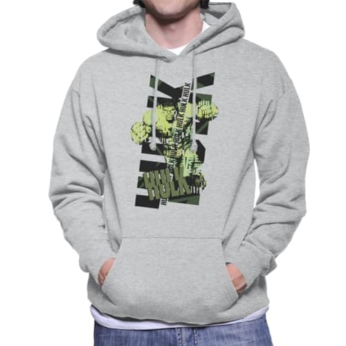 Image of All+Every Marvel The Incredible Hulk Text Art Men's Hooded Sweatshirt Heather Grey