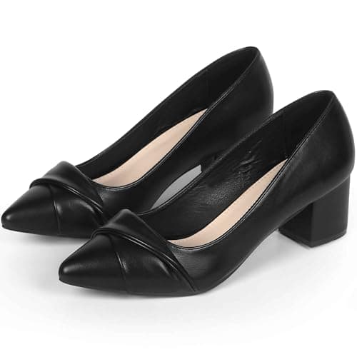 Image of Perphy Pointy Toe Slip on Chunky Heel Pumps for Women Black 7 UK/Label Size 9 US