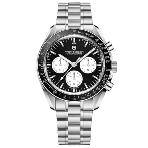 Image of Pagani Design 1701 V6 Moon Wristwatch Men's Quartz Chronograph Watches Japan VK63 Movement Stainless Steel Waterproof Sports Watch (Black White)