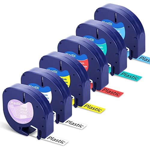 Image of 6X Fimax Compatible with Dymo LetraTag Refill Plastic Label Tape, 12mm x 4m for Label Maker LT-100H LT-100T XR, Black on White/Clear/Yellow/Red/Blue/Green 91201 91202 91203 91204 91205 16952