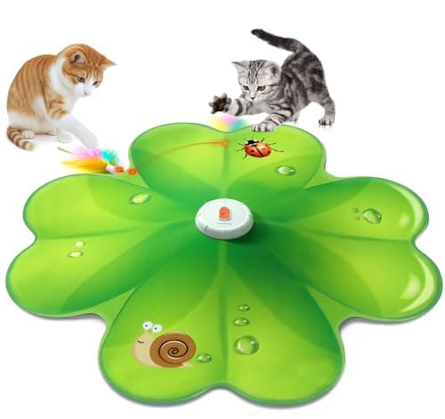 Image of FEELNEEDY Interactive Cat Toy, Movable LED Red Dot, Hide and Seek Cat Toys, Moving Concealed Feathers, Rechargeable Exercise Toys for Indoor Cats, Bored Adult Cats Wand Toy