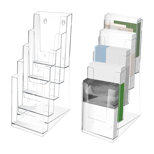 Image of Sutowe 2Pcs Brochure Holder 5 Tier Transparent Acrylic Brochure Display Stand Literature Rack Organizer Wall Mount/Desktop Leaflet Stand for Booklet Menu Flyer
