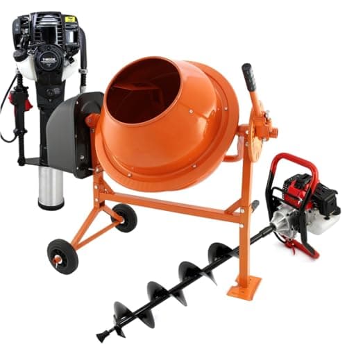Image of Earth Auger, Cement Mixer & 2 Stroke Post Driver Petrol Electric 70L Garden Drill Rammer Planting Fence Post Ground Hole Powerful Heavy-Duty Portable FREE Tool Kit & Carry Case
