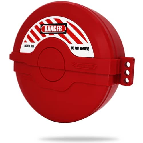 Image of TRADESAFE Gate Valve Lockout - Red Lockout Tagout Valve for 5 inch to 6-1/2 inch Diameter Valve Handles, OSHA Compliant, Impact Resistant Propane Tank Lock, Gas Lock