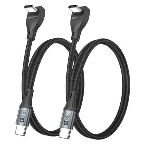 Image of USB C Cable Right Angle - 60W Fast Charging USB C Cable [2P 0.5M] Braided USB Type C Data Cable, 90 Degree C Cord Charger for i-Phone 16/15 Pro Max, Tesla Model Y, Apple MacBook, iPad, Pixel, Sam-sung
