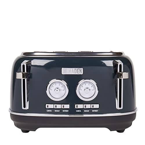 Image of Haden Jersey Steel Blue Toaster 4 Slice – Dual Control With Adjustable Browning Controls - Self Centring Function - Reheat And Defrost Functions – Coated Stainless Steel Housing - 1370-1630w