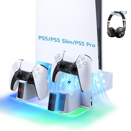 Image of Mcbazel PS5 Wall Mount Kit with Charging Station, RGB Wall Mount Bracket Stand with Headphone Hanger Accessories for PS5 Pro/PS5/PS5 Slim Disc & Digital(RGB light app control)