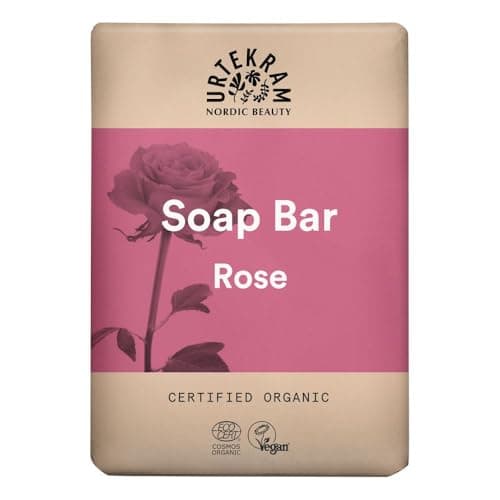 Image of Urtekram Solid Soap Rose - 100g - Natural Body Soap with Organic Rose Oil - 99.9% Natural Ingredients - Palm Oil Free - For All Skin Types - Gentle Cleansing - Vegan