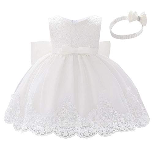 Image of Lito Angels Baby Girls Flower Girl Bridesmaid Lace Dress with Headband Wedding Party Elegant Ball Gown Age 3-6 Months White 426