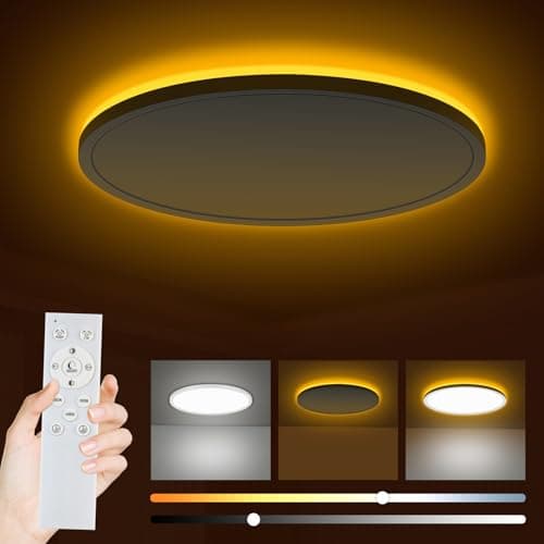Image of Bowfar LED Ceiling Lights, 24W 2800LM Ceiling Lamp with Remote Control Dimmable 3000K-6500K, 1800K Night Light Amber, Bathroom Lamp for Living Room Kitchen Hallway Bedroom Ø29.5x2.5cm, Round White