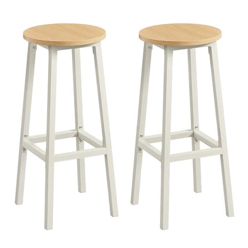 Image of VASAGLE Bar Stools Set of 2, Kitchen Stools, Bar Chairs with Metal Frame and Footrest, Easy to Assemble, 74 cm High, for Kitchen, Living Room, Dining Room, Golen Oak and White LBC132Y01