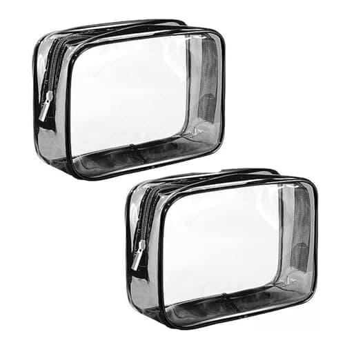 Image of 2 Pcs Medium Clear Makeup Bags, PVC Waterproof Travel Toiletry Bag, for Men, Women and Kids, Travel Business(Black)