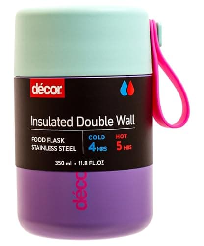 Image of Décor 350ml Kids Insulated Food Flask - Double Wall Stainless Steel Container with Wide Opening, Airtight Leakproof Lid, 4h Hot / 9h Cold - Purple