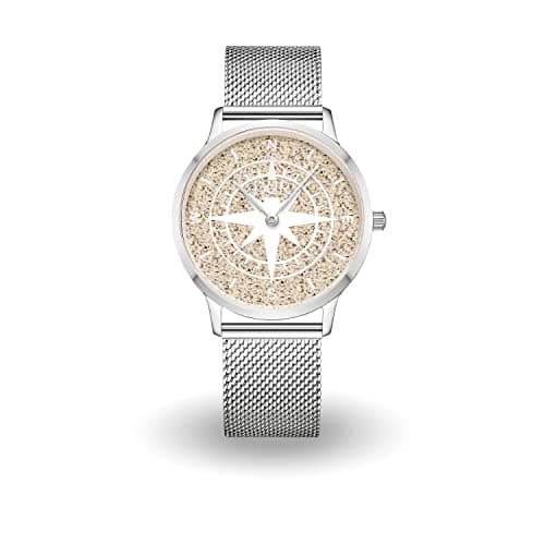 Image of DUR Watch Compass or "Coast" with Beach Sand or Lava Sand, Waterproof Stainless Steel Watch with Sapphire Glass, Leather or Stainless Steel Bracelet for Men and Women, Klein, 36 mm Durchmesser