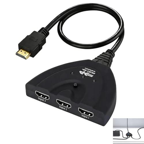 Image of 4K@60Hz HDMI Switch, 3 in 1 Out HDMI Switch 3 Port to 1, HDMI Switcher with HD Cable, Supports 3D 1080P HDR HDCP 2.2 for PS5 Xbox Roku Fire Stick Blu-ray Projectors HDTV No Extra Power