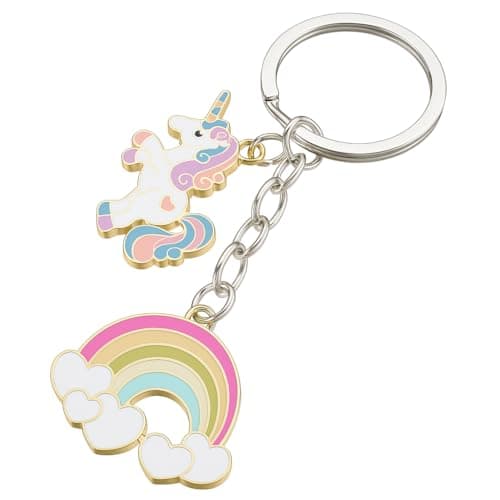 Image of DONWOIE Unicorn Keyring –Rainbow Keychain Bag Charms for Women with Heart Cloud & Vibrant Enamel, Cute Key Rings Gifts for Fantasy Lovers & Dreamers