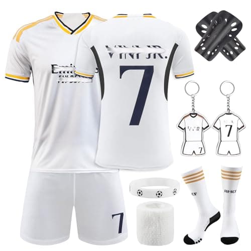 Image of Football Kit for Kids Boys - Home Away Soccer Jerseys 2025 Training Set With Shirts, Shorts, Guard Plate, Keychain and Socks - Gift for Kids Fans