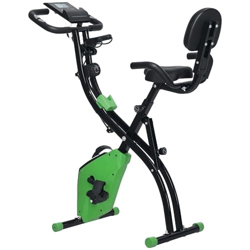 Image of HOMCOM 3-in-1 Folding Exercise Bike, Foldable Stationary Bike with 8-Level Adjustable Magnetic Resistance, Resistance Bands, Adjustable Seat, Pulse Sensor, LCD Monitor and Wheels, Green