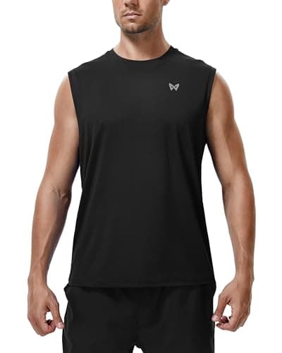 Image of ZovioBox Mens Sports Vest Sleeveless T-Shirts, UPF 30+ UV Protection Quick Dry Breathable, Athletic Tank Tops for Fitness Running Basketball Black