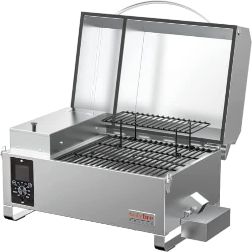 Image of Onlyfire Upgraded Pellet Smoker BBQ Table Top Portable 8 in 1 Multi-Function Outdoor Barbecue Grill for RV Camping Tailgating with Auto Temperature Control, Meat Probe, Stainless Steel