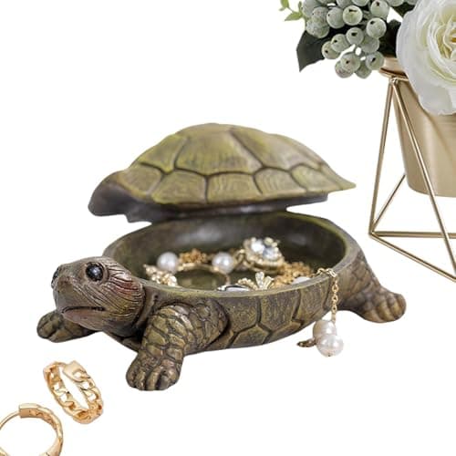 Image of Derwrtup Turtle Trinket Jewelry Box - Tortoise Trinket Box - Turtle Key Hider - Animal Figurine Collectibles Ring Holder Case - Tortoise Storage Box | For Key, Ear Studs, Ring, Paper Clip