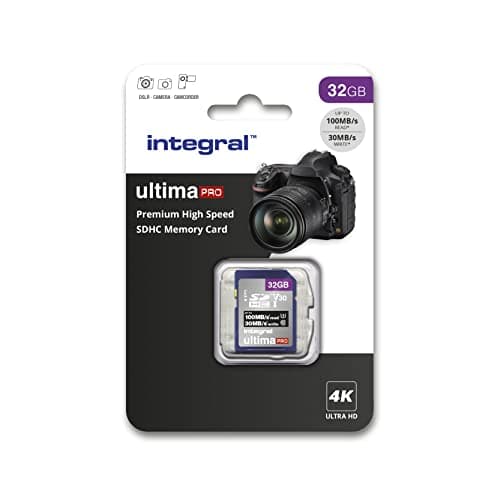 Image of Integral 32GB SD Card 4K Ultra-HD Video Premium High Speed Memory Card SDHC Up to 100MB/s SDHC V30 UHS-I U3 Class 10 SD Memory Card, Black