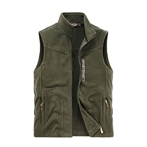 Image of Cexiakong Men's Fleece Vest with Zip Pockets, Windproof, Breathable, Softshell Lightweight Warm Vest, Ideal for Sports and Leisure, Work Vest, Men's Sleeveless Fleece Vest, Comfortable, Army Green, M