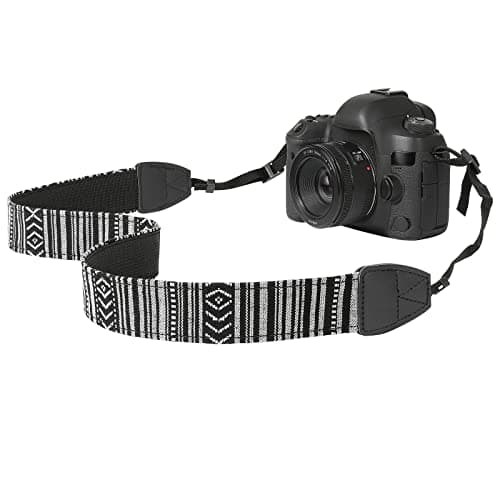 Image of MoKo Camera Strap, Premuim Cotton Canvas Braided Adjustable Universal Sling Shoulder Neck Belt for All DSLR Digital Camera Canon, Fuji, Nikon, Olympus, Panasonic, Pentax, Sony, Black & White