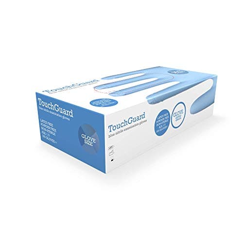 Image of Touchguard Disposable Gloves Blue Nitrile - Latex and Powder Free - Multi-Purpose - Food Grade Gloves - Extra Strong Gloves - Box of 100 - Blue - Size L