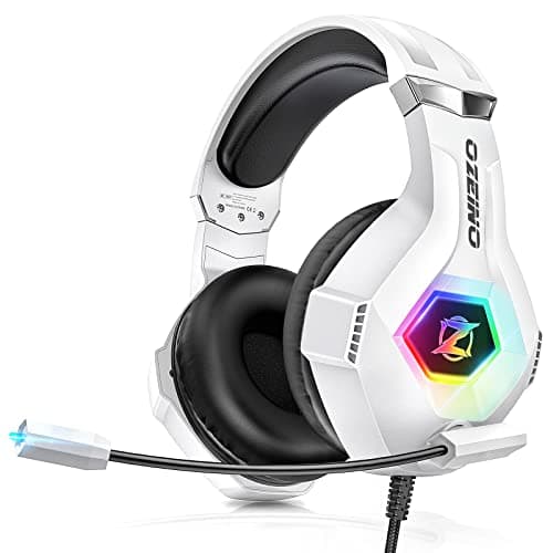 Image of Ozeino Gaming Headset for PS5 PS4 PC, Over-Ear Headphones with Surround Sound & RGB Light for Xbox one Switch Mac Laptop (white)