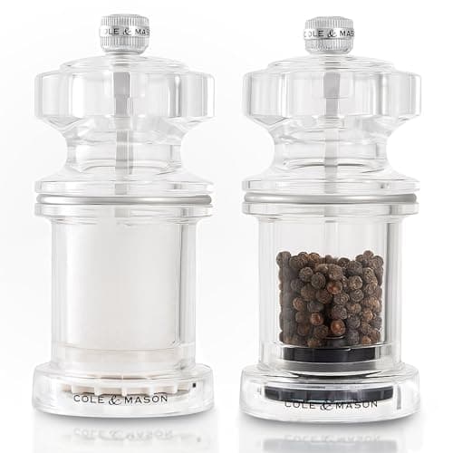 Image of Cole & Mason 675 Salt and Pepper Mill Set, Precision+/Ceramic Mechanisms, Adjustable Salt and Pepper Grinders, Acrylic, 118mm, Cooking/Seasoning, Lifetime Mechanism Guarantee