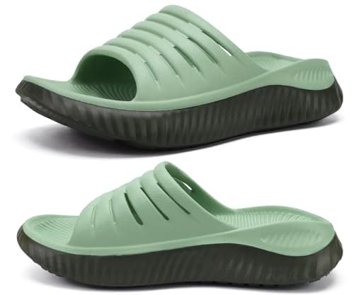 Image of KuaiLu Womens Recovery Sandals Sport Comfort Arch Support Cushion Athletic Sliders Orthotic Plantar Fasciitis Open Toe Slip On Wide Thick Foam Sandal Summer Pool Beach Slippers OliveGreen Size 5.5